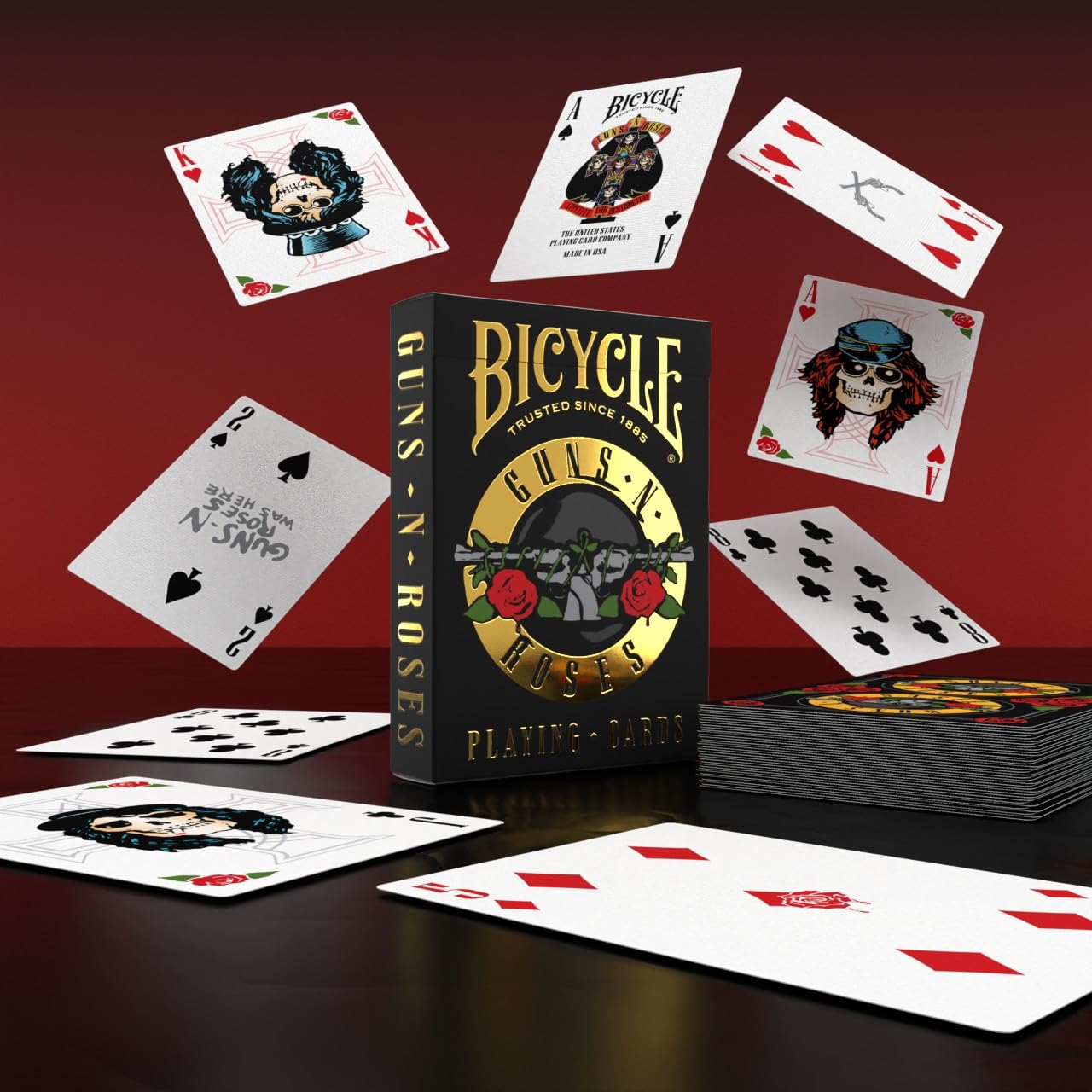 Bicycle Guns N' Roses Playing Cards, Features Iconic Guns N' Roses Band Designs, Black and Gold, 1 Deck