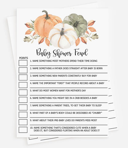 All Ewired Up 50 Baby Shower Family Feud (50-Cards) Fun Baby Shower Game Activity, Gift, Gender Neutral Boy or Girl, Pumpkin, Autumn, Fall