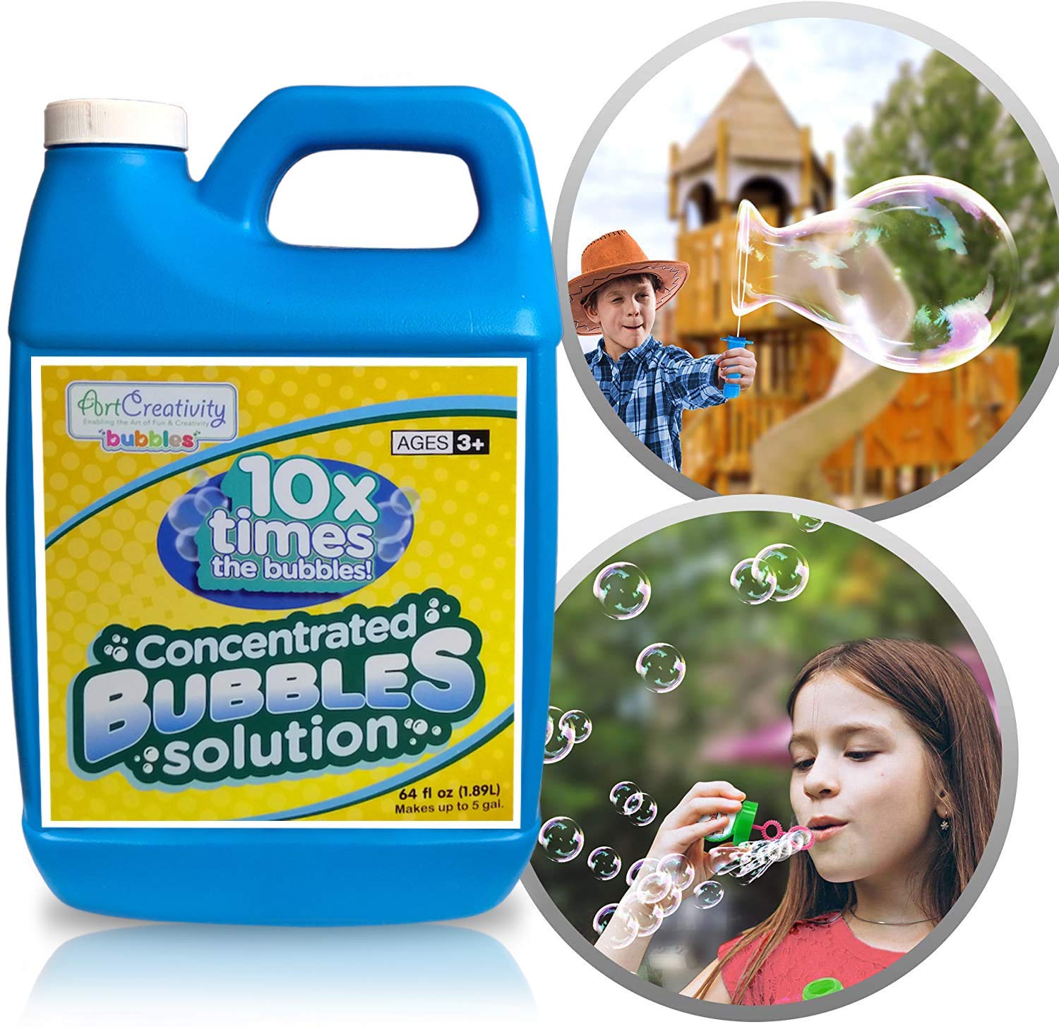 ArtCreativity Concentrated Bubble Solution Refill for Bubble Toys, Huge 64oz Concentrated Liquid, Makes Up to 5 Gallon, Non-Toxic Liquid for Bubble