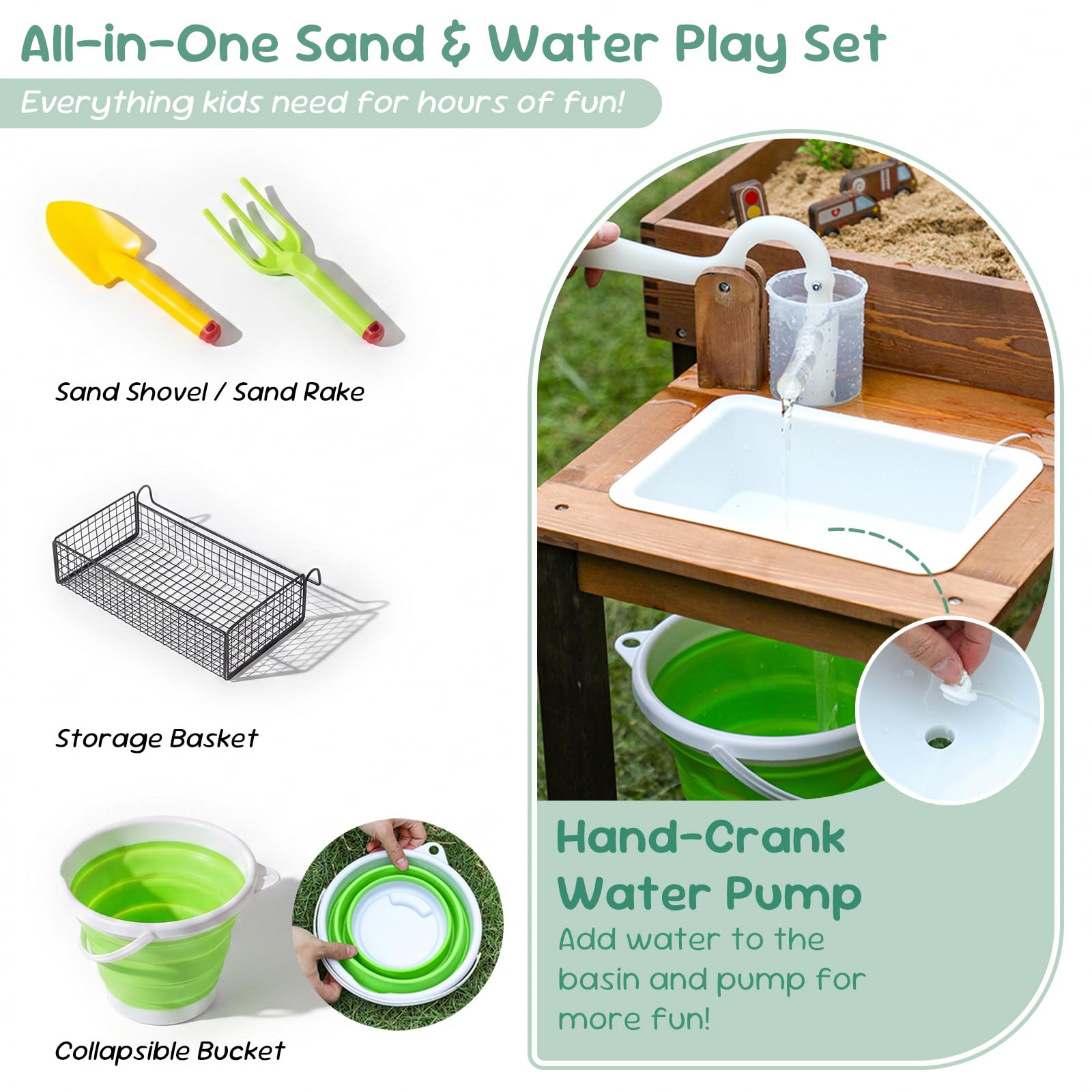 WOODENFUN Wooden Sand Table for Kids Ages 3-8, Summer Outdoor Toys