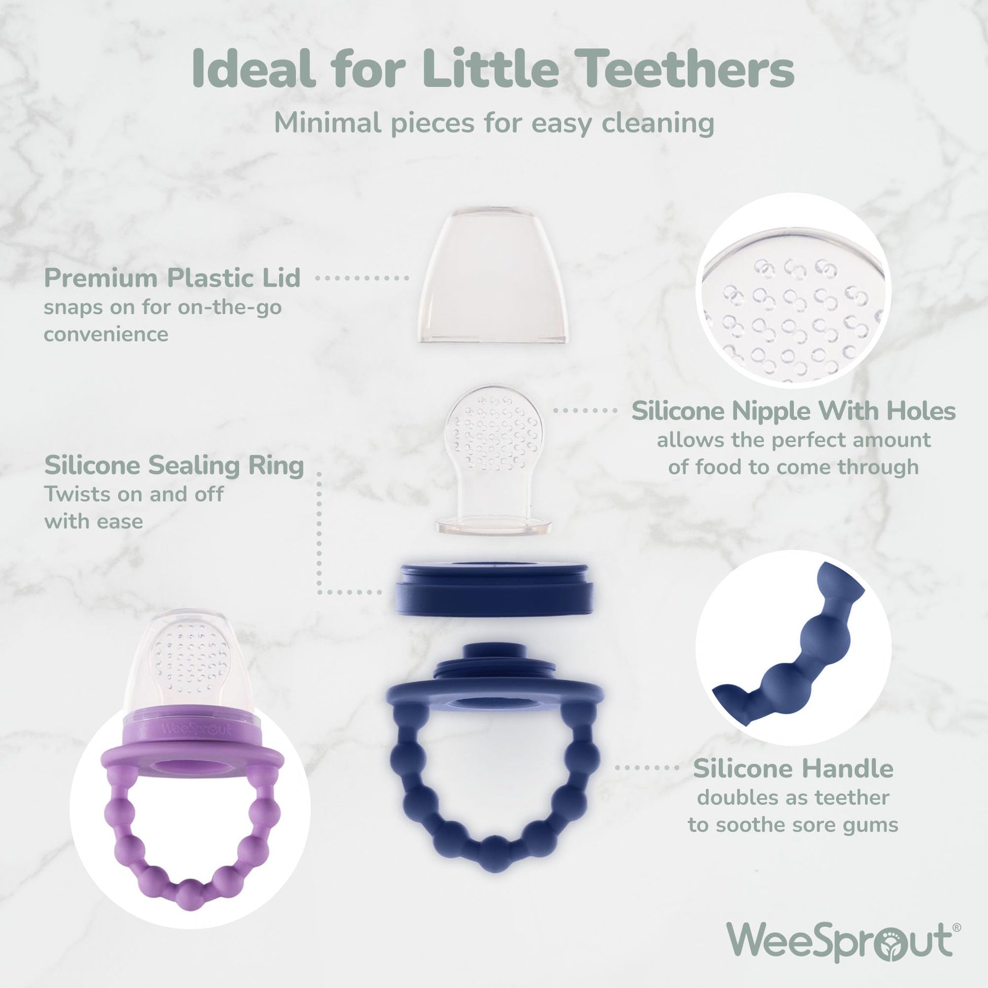 WeeSprout Baby Food Feeder Set - 2 Silicone Feeders & Reusable Freezer Tray with Lid - BPA-Free Fresh Fruit & Veggie Pacifier for Babies & Toddlers