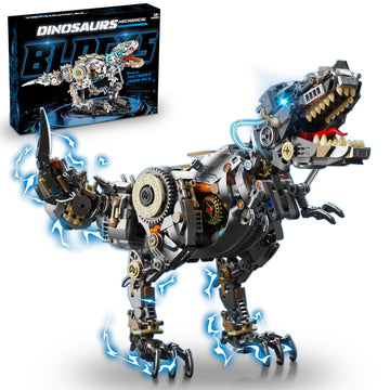 Mechanical Dinosaur Building Block Set with Light, Compatible with Lego Dinosaur, STEM Tyrannosaurus Model Collection Toys for Home Office Decor,