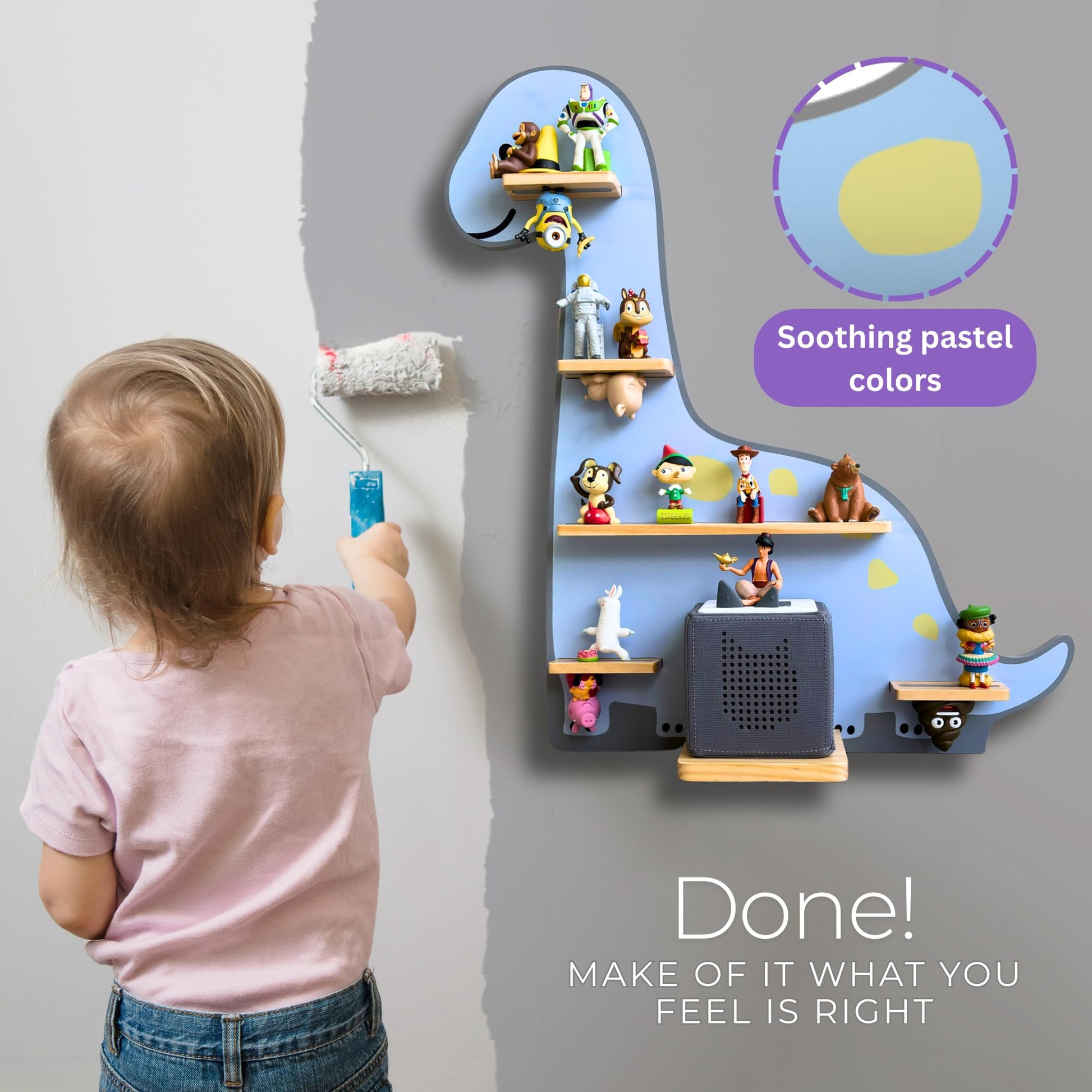 BigStep Tonie Shelf for Toniebox - Large Dinosaur Tonie Shelf, Dual Magnetic Strips Top & Bottom, Wall Mount or Free Standing, Holds 18+ Tonie