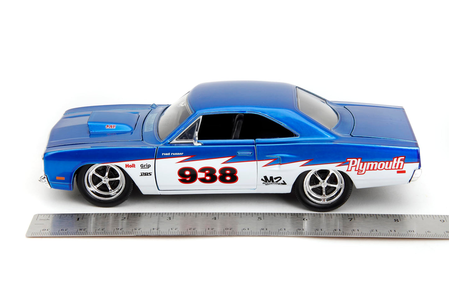 Jada Big Time Muscle 1:24 1970 Plymouth Roadrunner Die-Cast Car, Toys for Kids and Adults(Candy Blue/White)