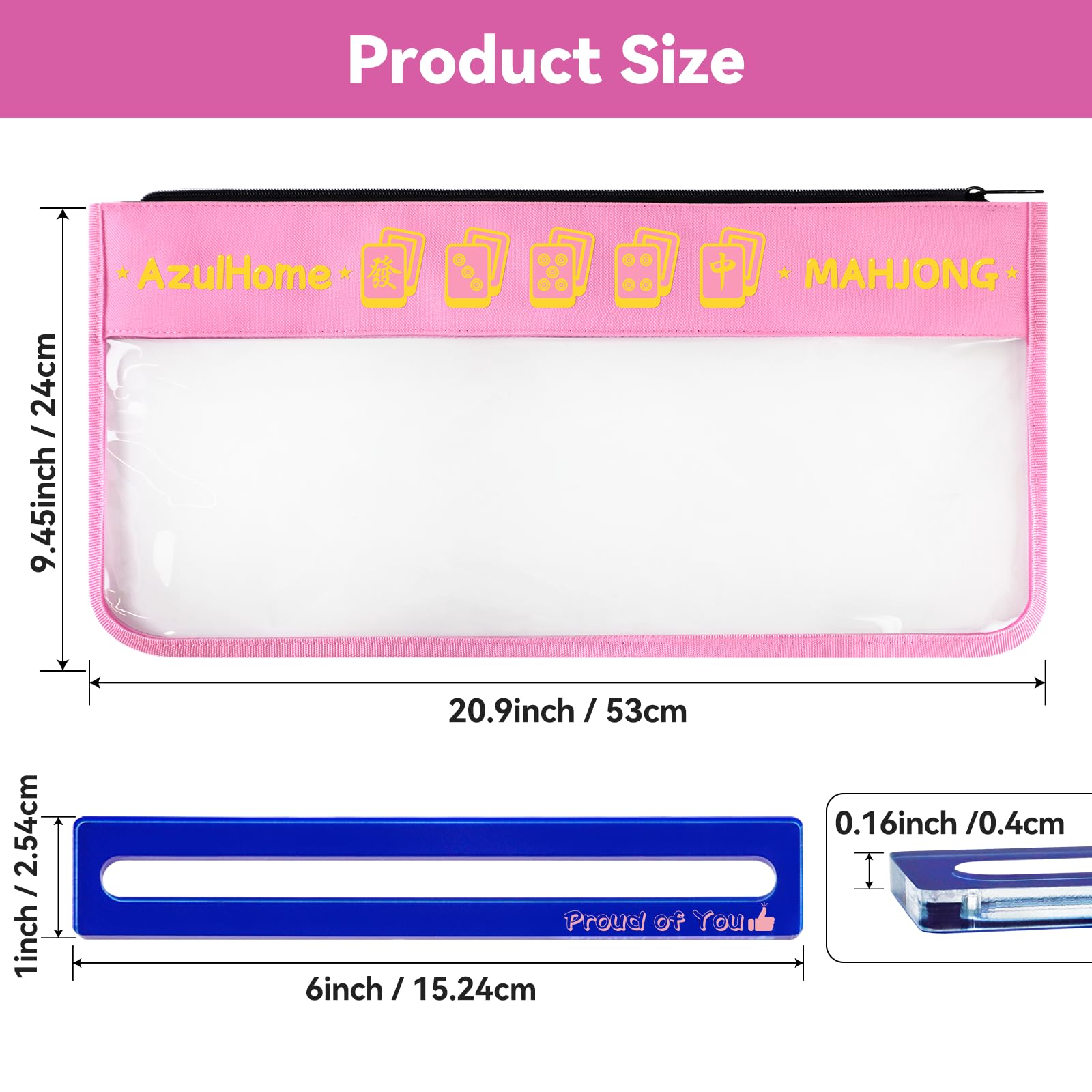 2 IN 1 Empty Mahjong Tiles Bag/Racks & Pushers Bags, 21x9 Inches, Pink