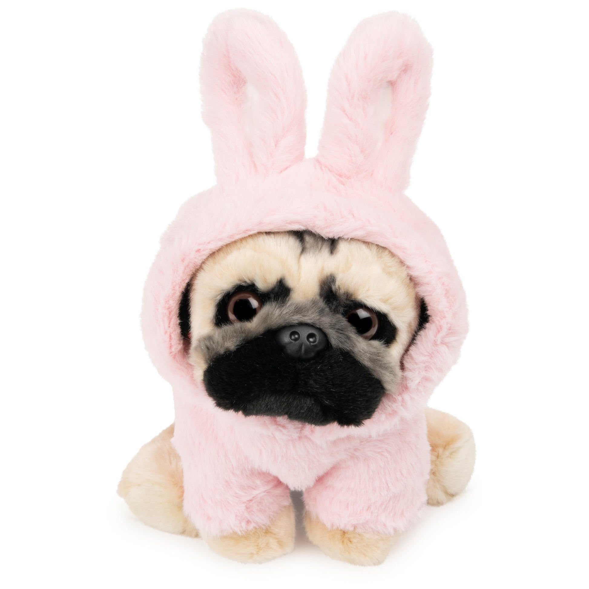 GUND Doug The Pug Fuzzy Pink Bunny Hoodie Doug Plush Stuffed Animal, Pink, 9”