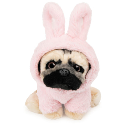GUND Doug The Pug Fuzzy Pink Bunny Hoodie Doug Plush Stuffed Animal, Pink, 9”