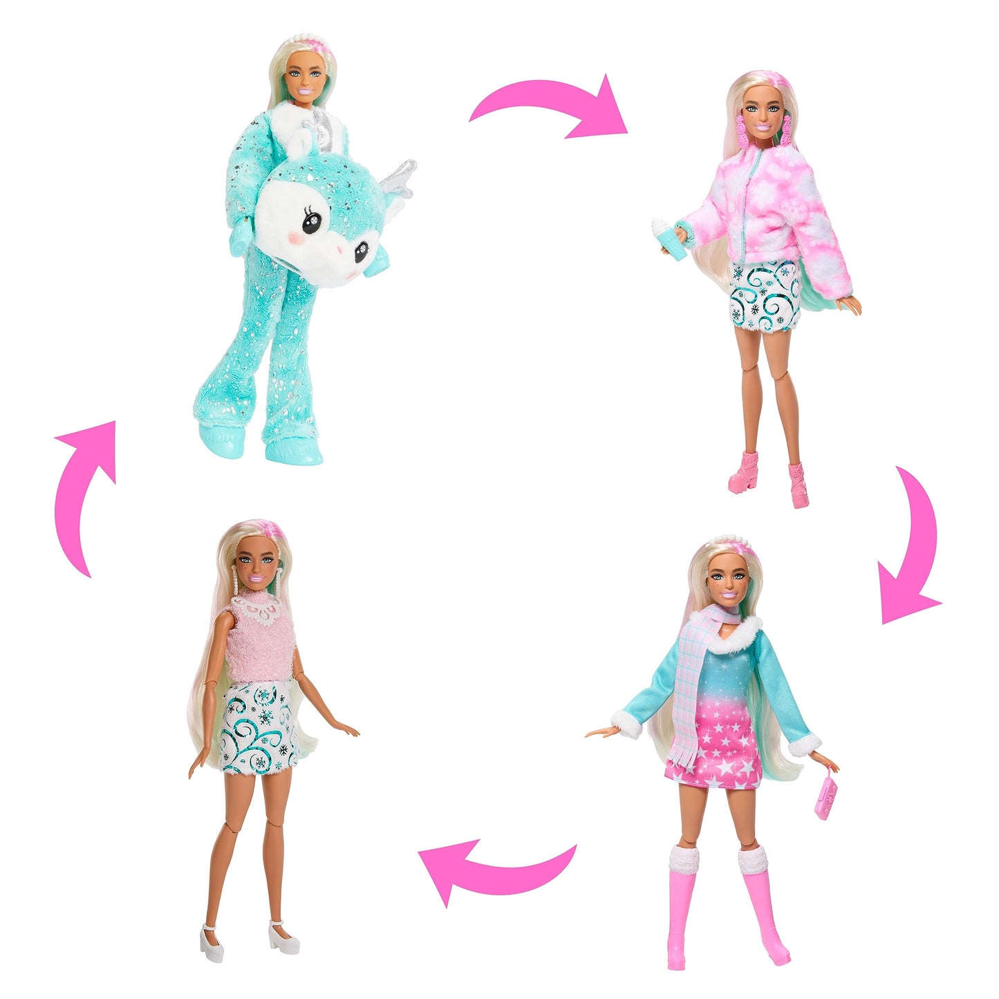 Barbie Cutie Reveal Advent Calendar & Doll, Blue & Pink Hair, 25 Surprises Include Clothes, Accessories & Color-Change Pets, Holiday Toy for Kids