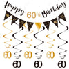 60th Birthday Decoration Kit, Happy 60th Birthday Banner Bunting Swirls Streamers, Triangle Flag Banner for Birthday Party Decorations Supplies Black