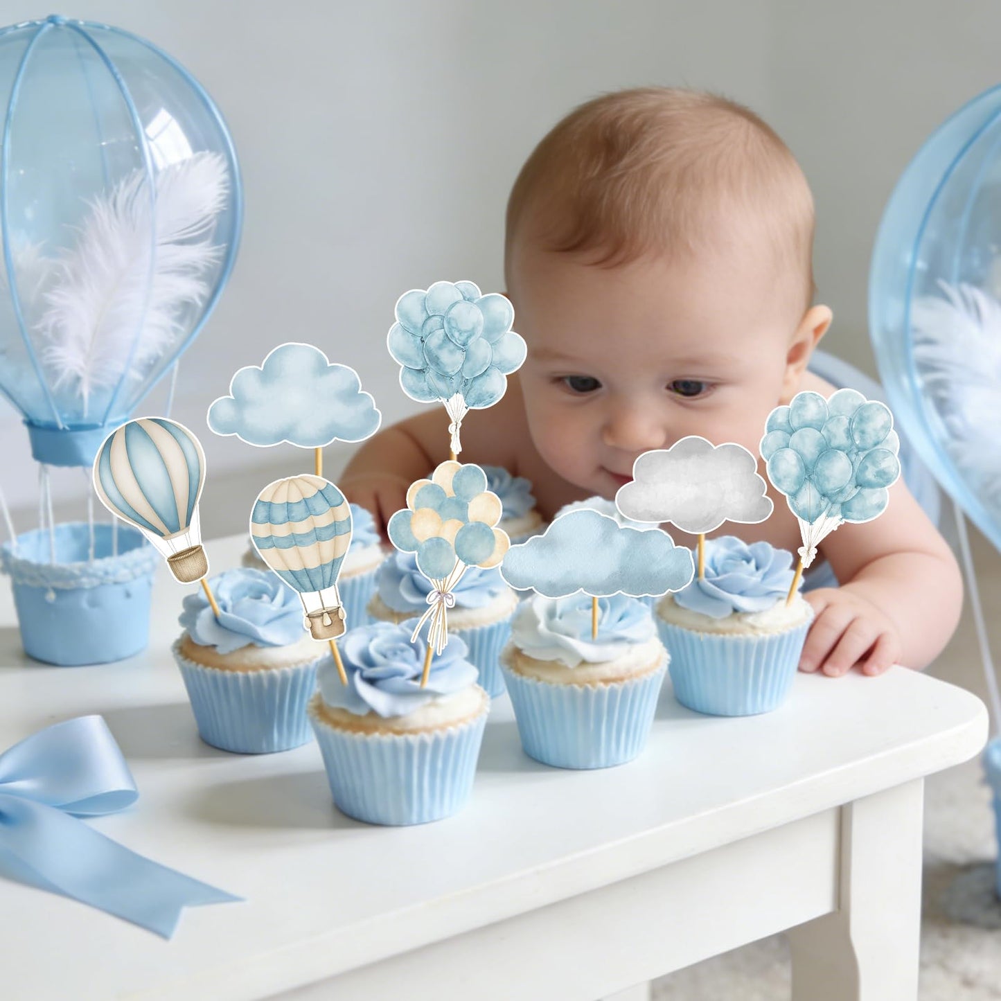 36pcs Hot Air Balloon Cupcake Toppers: Hot Air Balloon Decorations Adventure Awaits Baby Shower Hot Air Balloon Baby Shower Decorations