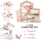 ROBOTIME Wooden Dollhouse, Doll House with 29 Pieces Furniture Set - Pool and Elevator, Wooden Doll House for 4, 5, 6-Inch Dolls, 6 Rooms Pink
