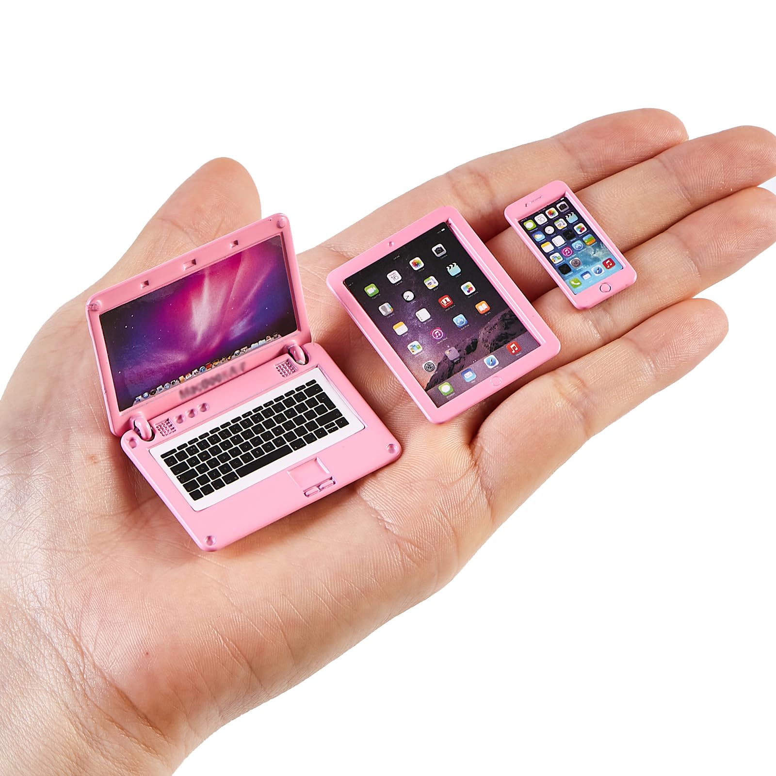 1/12 Dollhouse Furniture Decor Laptop Accessories, 1/6 Scale Minature Tablet Smart Phone Mini Stuff Doll House Furniture Play Set Accessories 3 Pcs