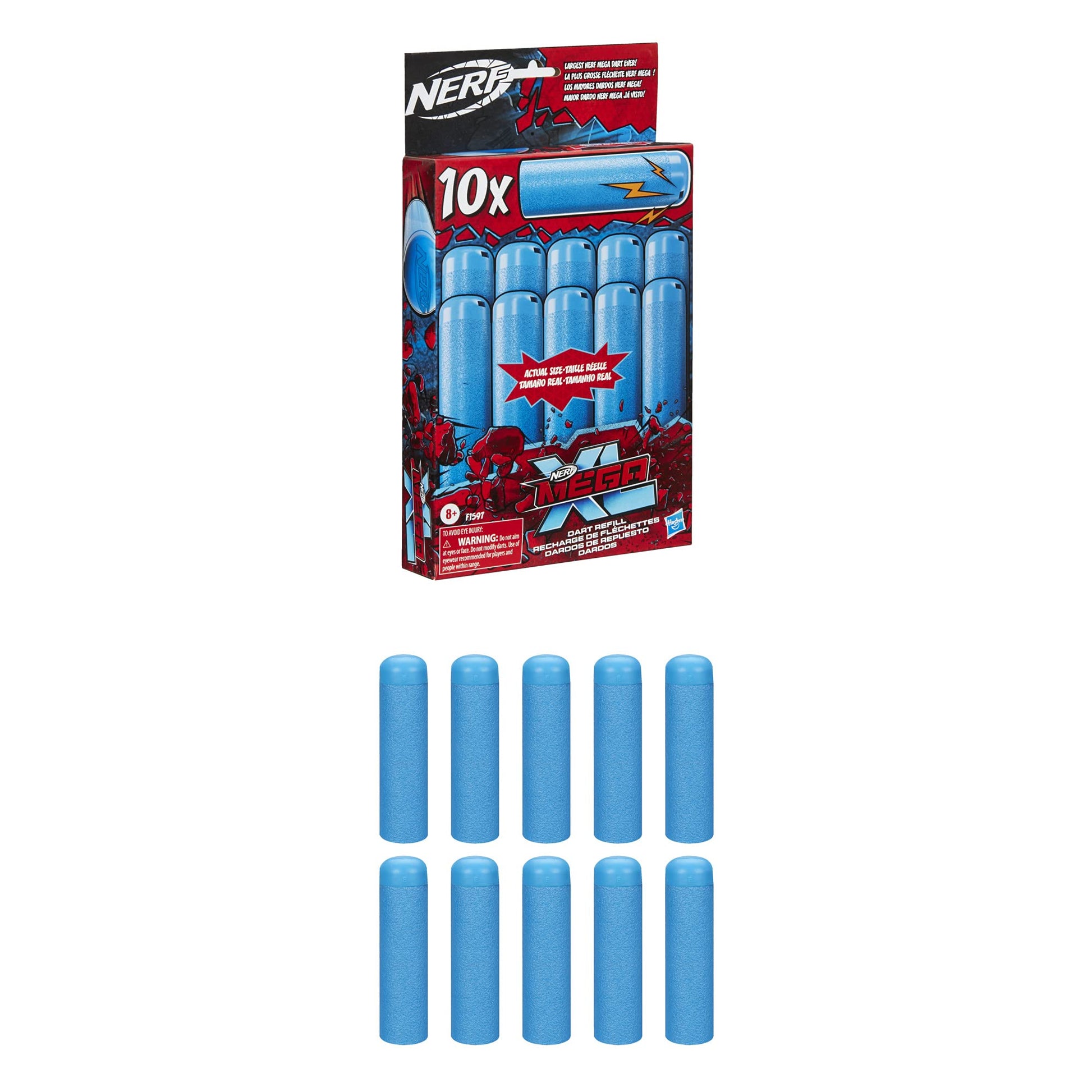 Nerf Mega XL Dart Refill, Includes 10 Mega XL Whistler Darts, Largest Mega Darts Ever, Makes Whistling Sound When Fired