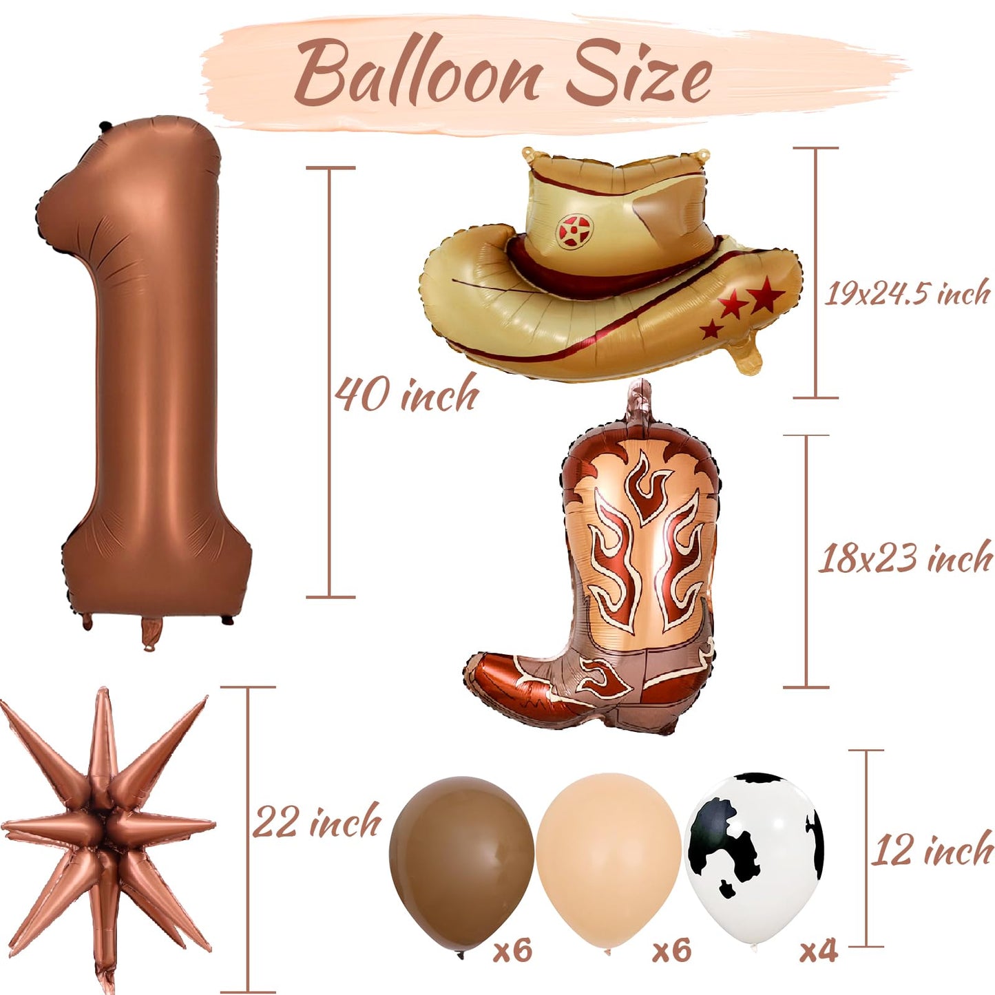 Western Cowboy Party Decorations, 40 Inch Foil Brown Number 1 Balloons, Latex Cowboy Balloons for Cowboy Birthday Party Decorations for Boy