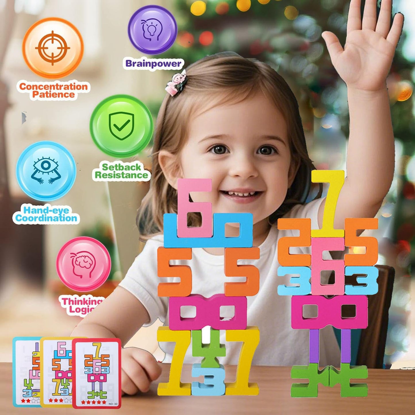 JoyfulPieces 20Pcs Wooden Number Building Blocks,Montessori Number Block Math Learning Toys for Kids,Digital Educational Stacking Counting Toys,Gifts