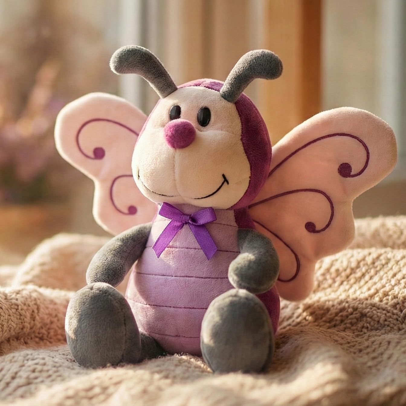 JoyAmigo Butterfly Plush with Cocoon Bag 12 Inch Purple for Toddler Girls