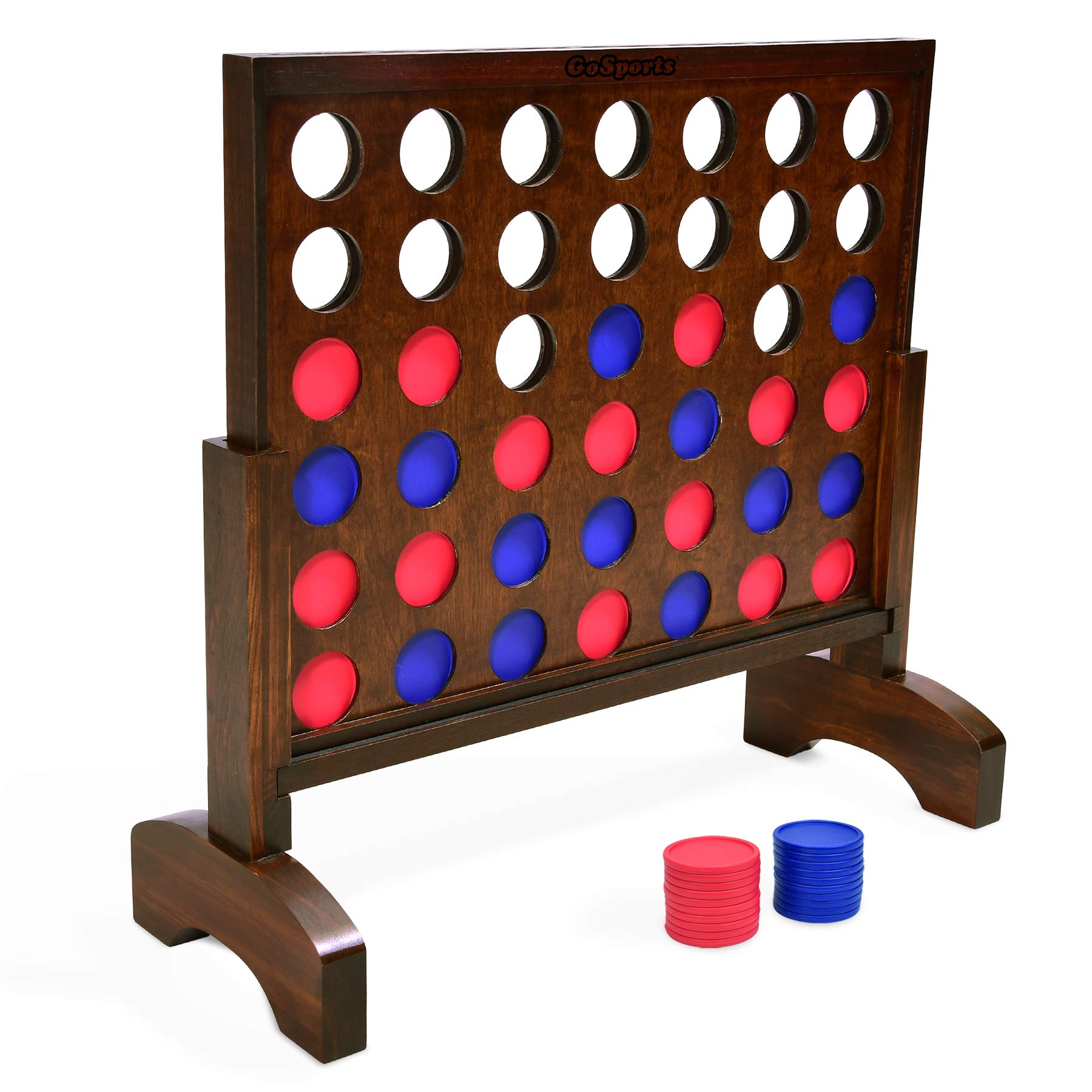 GoSports 2 Foot Width Giant Dark Wood Stain 4 in a Row Backyard Game with Connect Coins, Portable Case and Rules