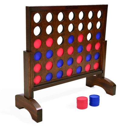GoSports 2 Foot Width Giant Dark Wood Stain 4 in a Row Backyard Game with Connect Coins, Portable Case and Rules