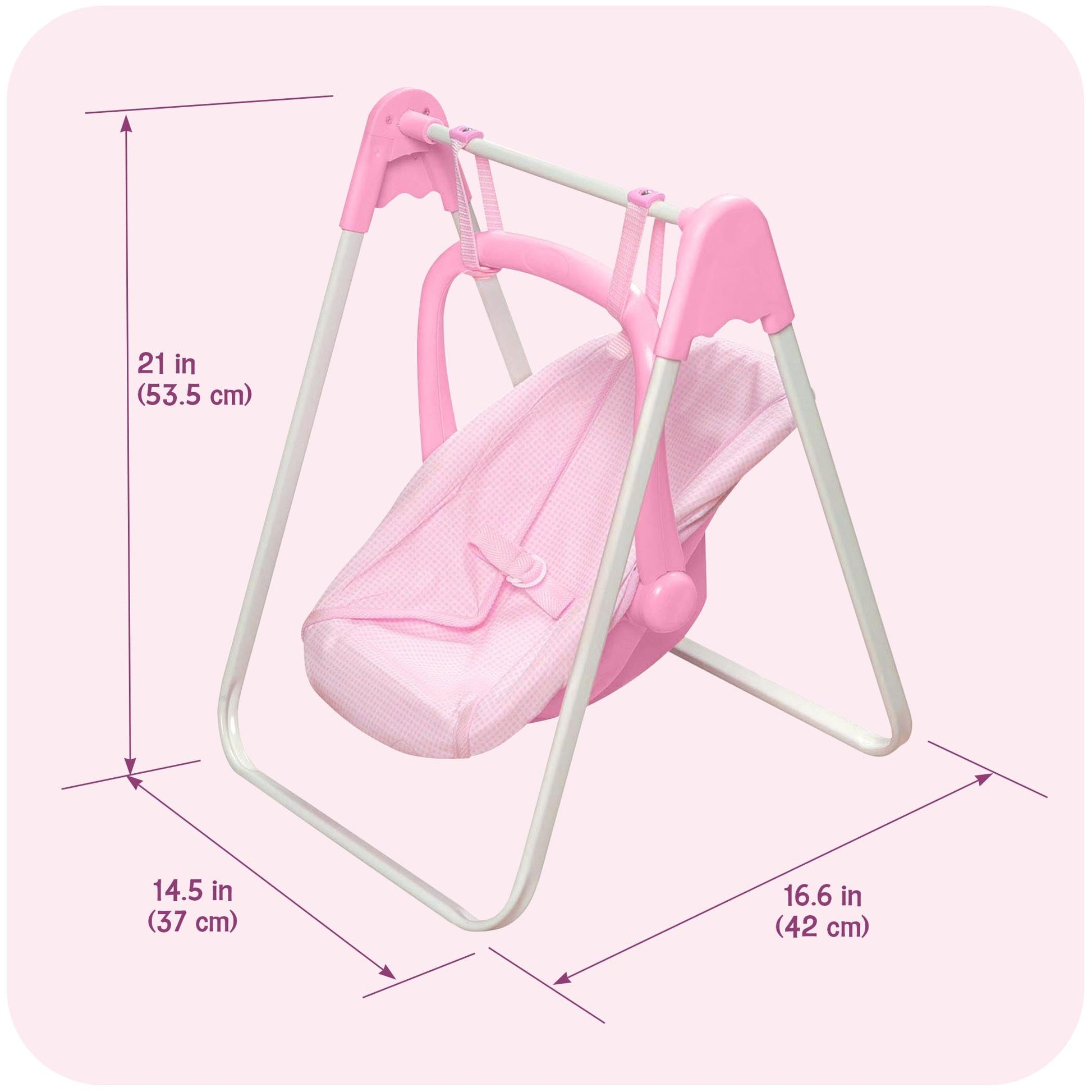Badger Basket Doll Swing Carrier - Adjustable Toy Swing for 18 Inch Dolls with Sturdy Frame, Lightweight Portable Design, and Easy Assembly - Pretend