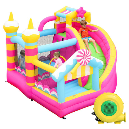 SunSports Bounce House for Kids, Inflatable Bouncy House, Indoor Toddler Bounce House, Pink Bounce House with Slide, Bouncy Castle for Backyard