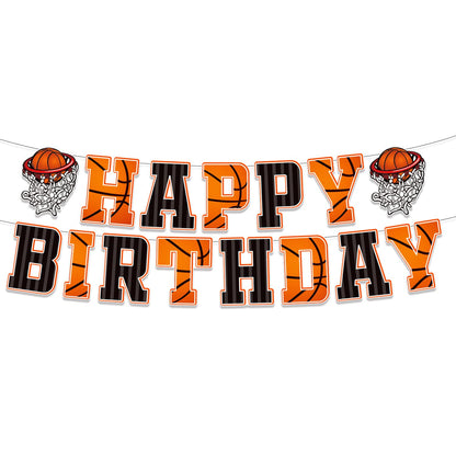 PANRRPERS Basketball Happy Birthday Banner, Slam Dunk Garland Bunting Sign, Basketball Party Decorations for Boys Teens Men Kids