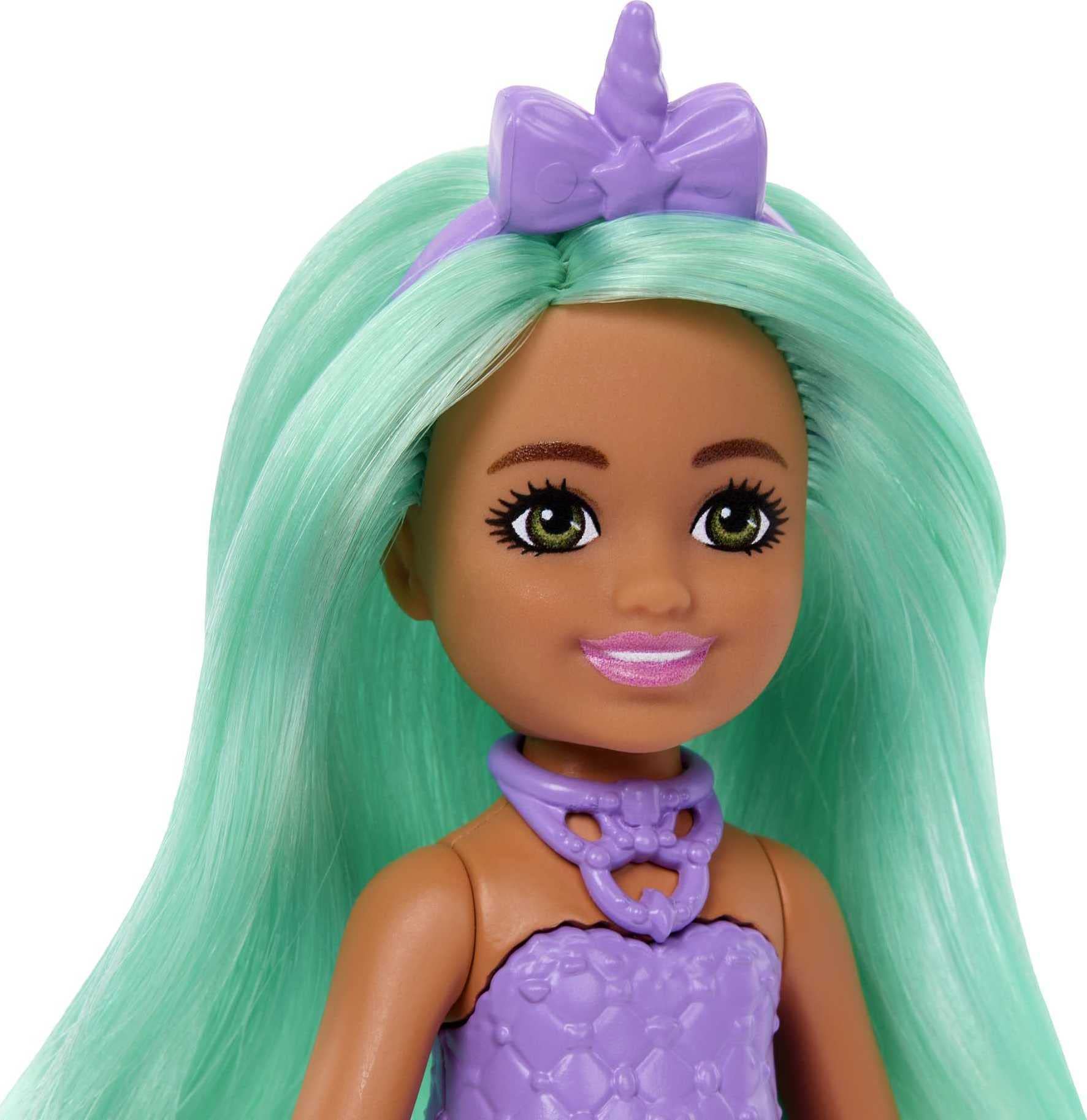 Barbie Unicorn-Inspired Chelsea Doll with Green Hair, Unicorn Toys, Horn Headband and Detachable Tail