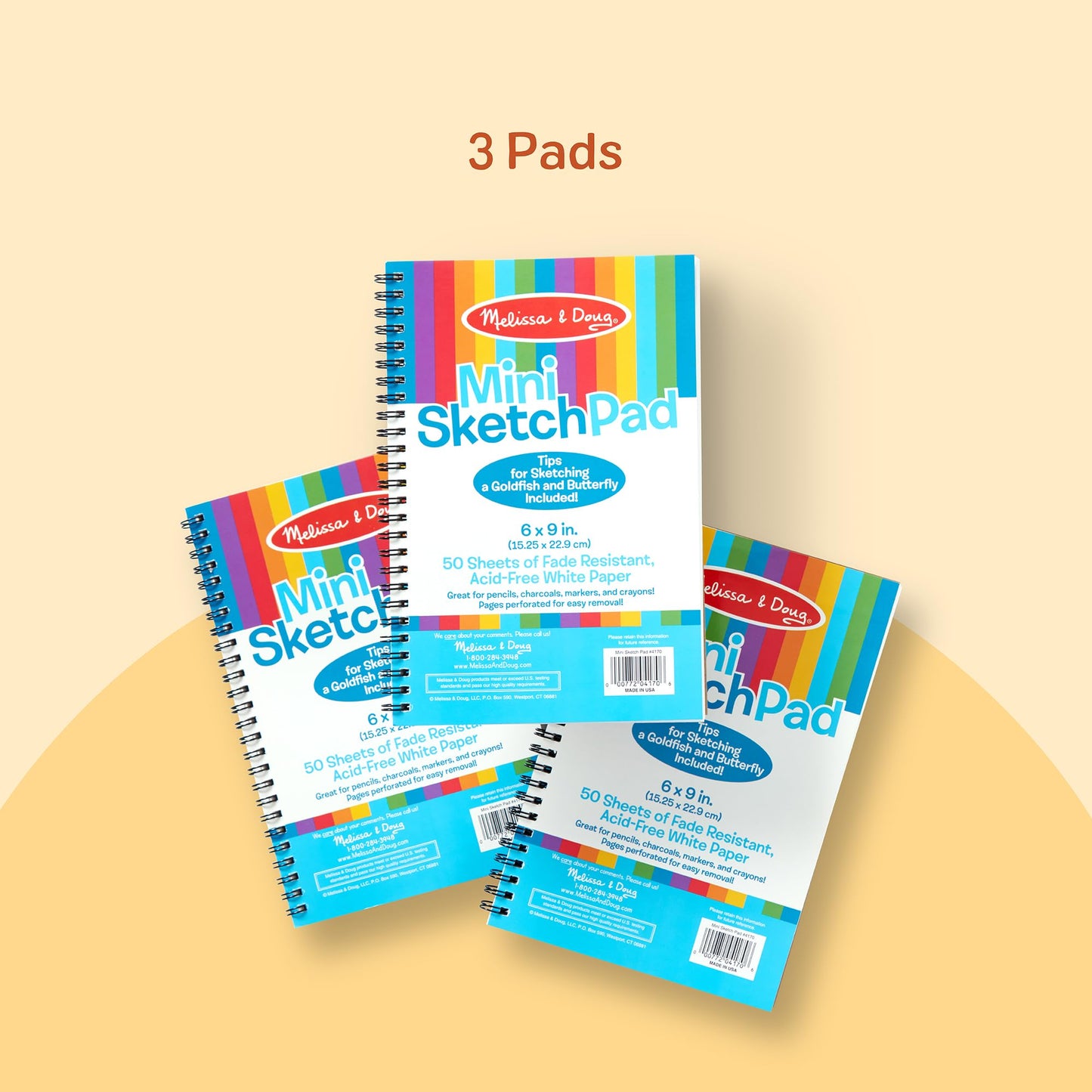 Melissa & Doug Drawing Paper, Sketch Pad, 3-Pack Bundle for Coloring, Writing or Painting (6 x 9 inches) - 50 Sheets Each, Kids Drawing Pad & Art