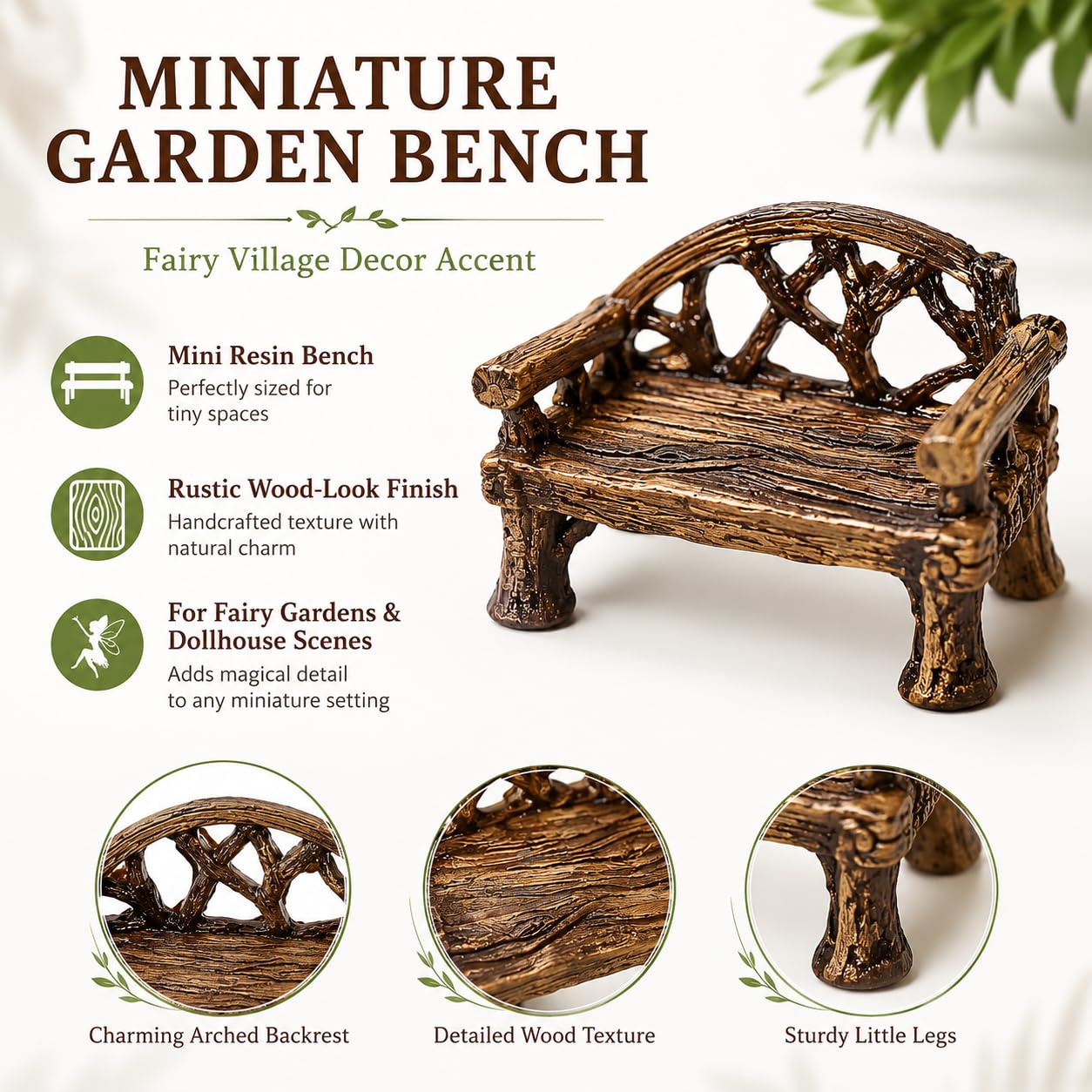 Tiosen Miniature Resin Garden Bench, Fairy Village Dollhouse Accessory, Fairy Garden Furniture Ornaments
