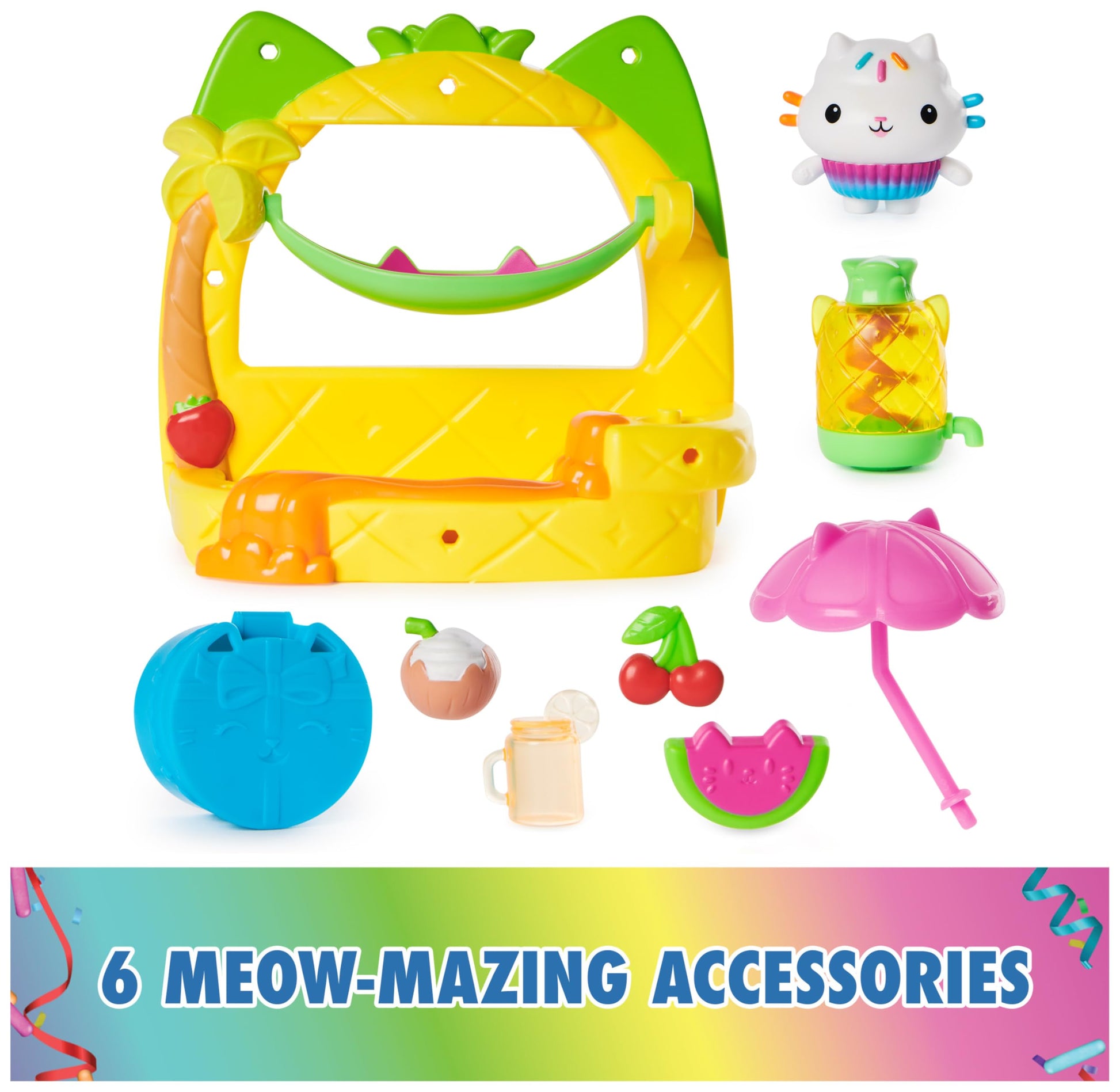 DreamWorks GABBY'S Dollhouse, Cakey’s Fruit Smoothie Balcony Playset, 8-Pcs with Toy Figures, Dollhouse Accessories & Sensory Play, Kids Toys