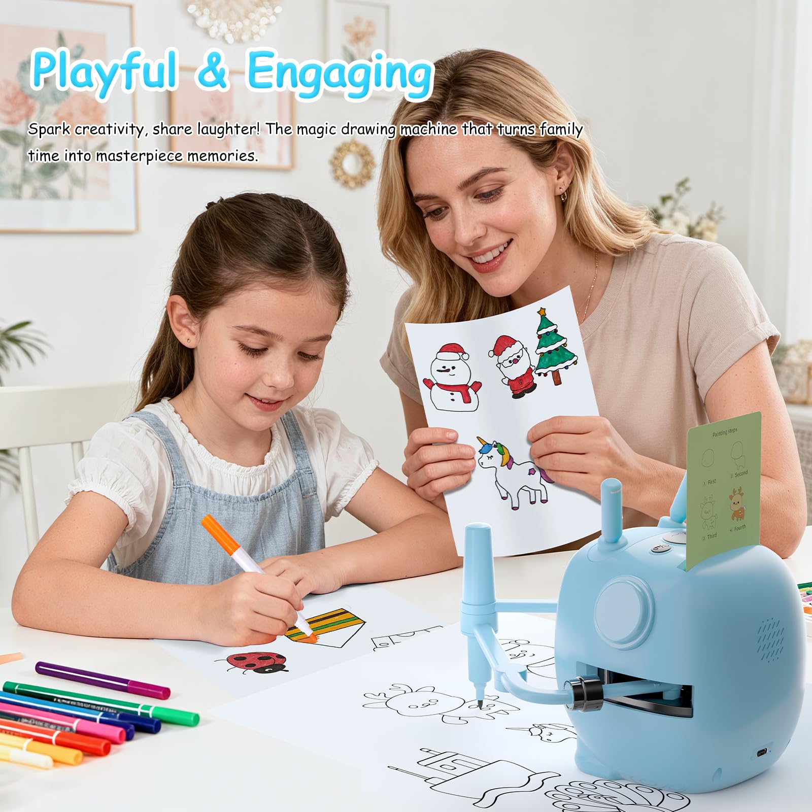 Art Enlightenment Drawing Robot: Educational Interactive Learning Toy for Kids - Auto Painting Machine with 192 Cards & Pens - Montessori Gifts