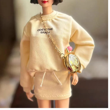 3-Piece Fashion Doll Outfit Set, Sweater with Short Skirt and Shoes, 11.5 inch Doll or BJD (Egg Yellow)