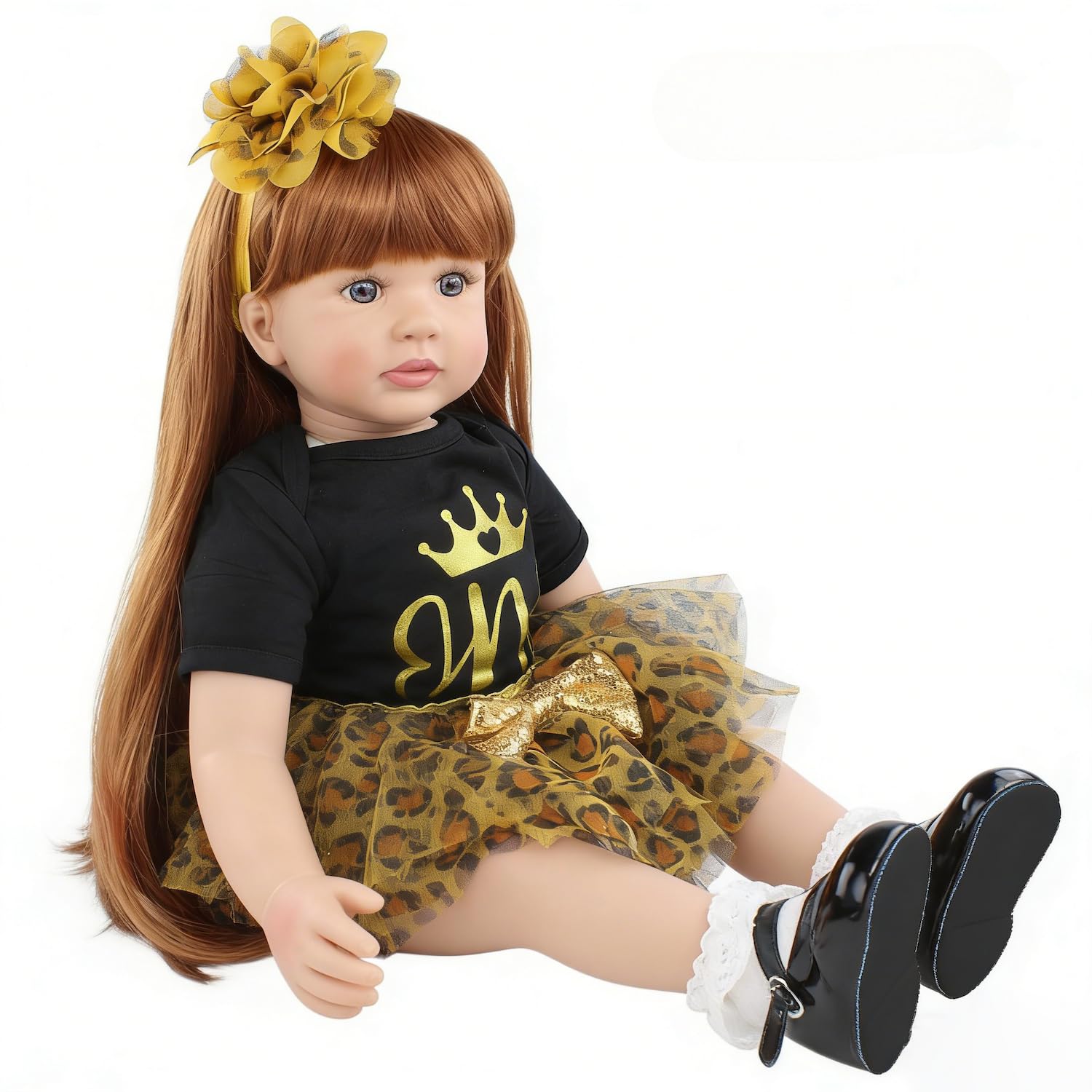 GUESSBELLY 60cm 24 Inch Princess Reborn Baby Doll for Girl (Soft Vinyl Limbs Cloth Body) Long Hair Princess Toddler Dress Up Play House Toy Birthday