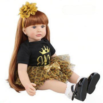GUESSBELLY 60cm 24 Inch Princess Reborn Baby Doll for Girl (Soft Vinyl Limbs Cloth Body) Long Hair Princess Toddler Dress Up Play House Toy Birthday