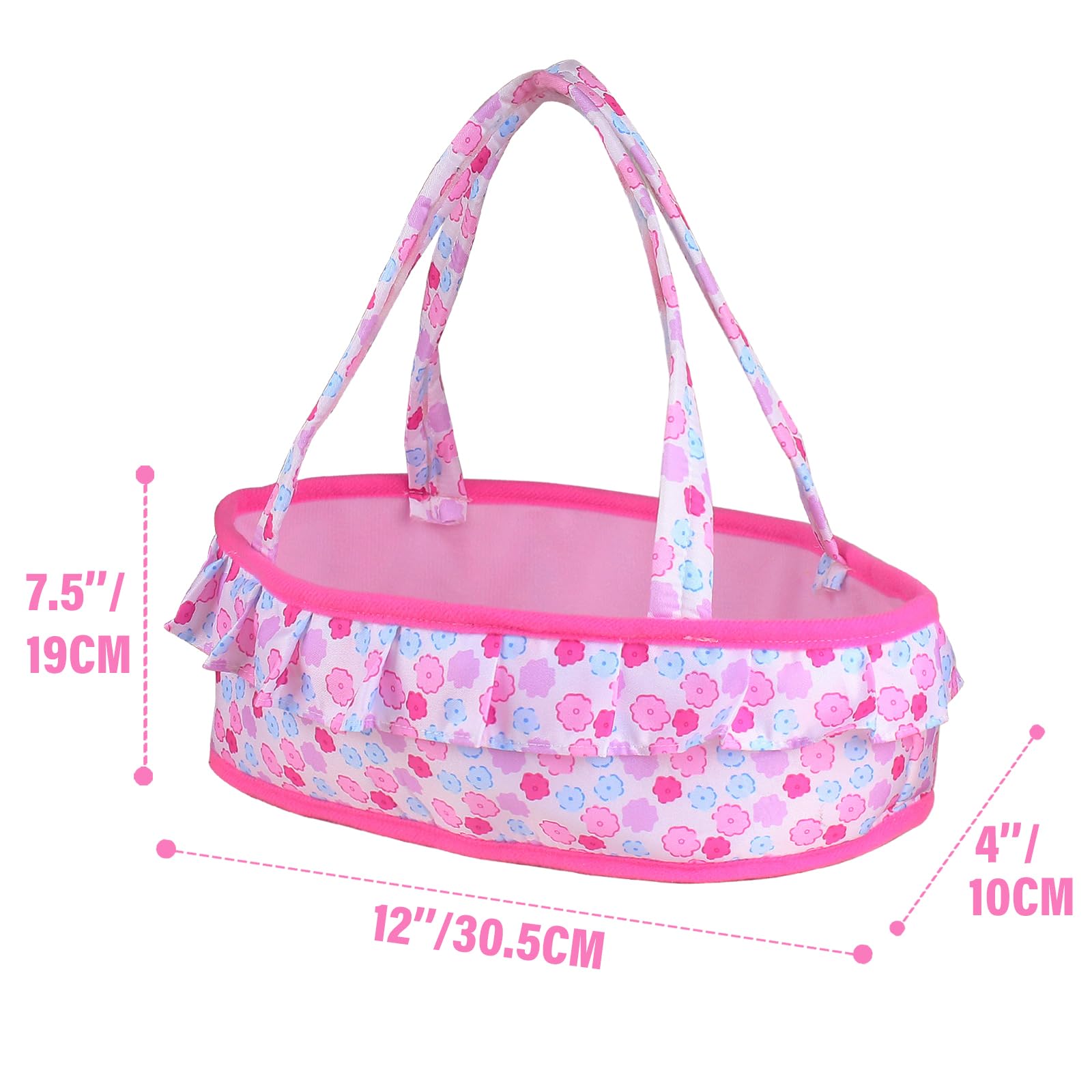 Young Buds Baby Doll Cradle Bassinet Portable Doll Carrier Carry Bag,Doll Accessories Playset,with Soft Pillow Quilt Blanket Bear,for 8-9-10-11-12