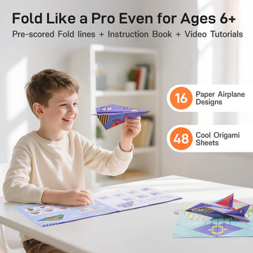 Leven DIY Paper Airplane Book, 16 Creative Folding Paper Planes with 48 Sheets of Colorful Origami Paper, Arts & Crafts Kit with Video Tutorials