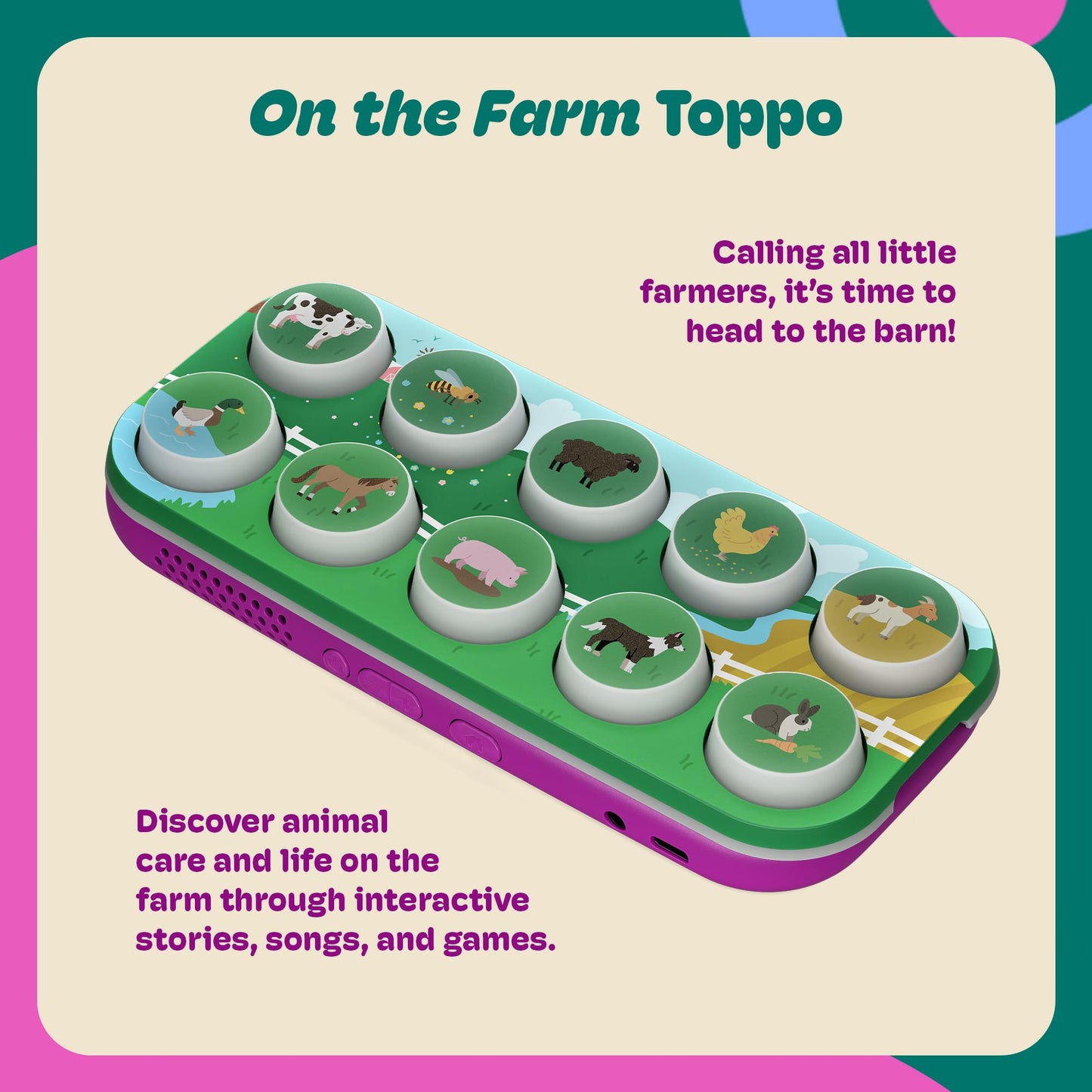 BOPPO On the Farm Toppo - Interchangeable Expansion Screen-Free Tablet - Educational Handheld Games and Activities for Kids