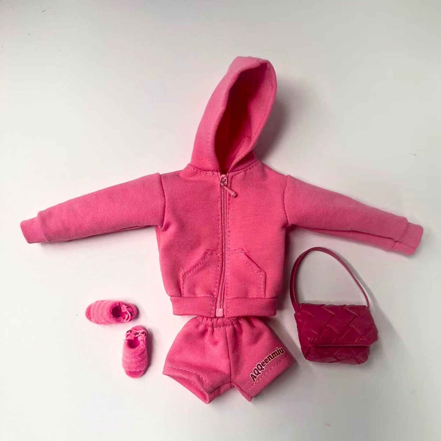 AQQeenmiu Fashion Doll Clothes Set, Pink Hoodie Outfit with Shorts, Bag and Shoes, for 11.5-12 Inch Dolls, 1/6 Scale Figure Clothing