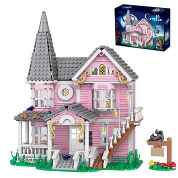 Myth Qholve Pink Palace Apartment Building Set Halloween Haunted House Blocks Detailed Castle House Model with Classic European Style Detailed