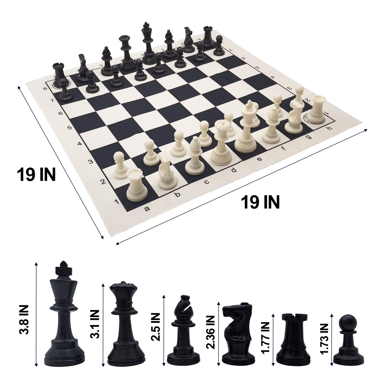 HOLYKING 19" Roll Up Chess Board Set - Portable Travel Chess Game with Weighted Plastic Pieces & No-Wrinkle Cloth Chessboard for Kids Adults Beginners