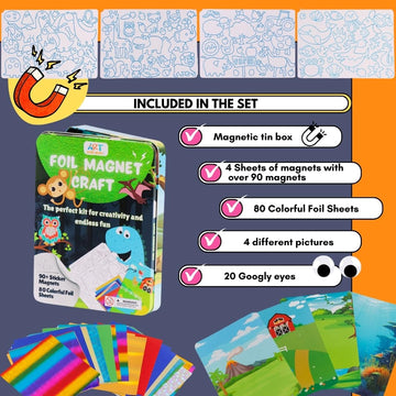 Foil Fun Art Kit for Kids in Tin Box - Reusable Animal Foil Art for Girls & Boys, DIY Mess-Free Girls Craft Kit w/Magnets, Ideal Travel Toy & in Car