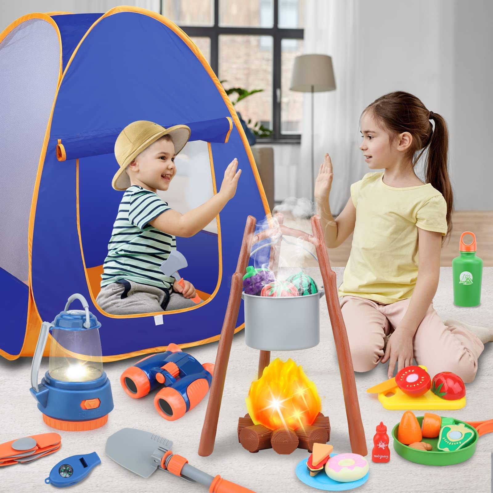 MITCIEN Kids Camping Toys Set with Tent, Camping Toys for Kids, Outdoor for Toddlers Boys Girls Age 3 4 5 6, Include Tent/Campfire/Oil Lamp/Pretend