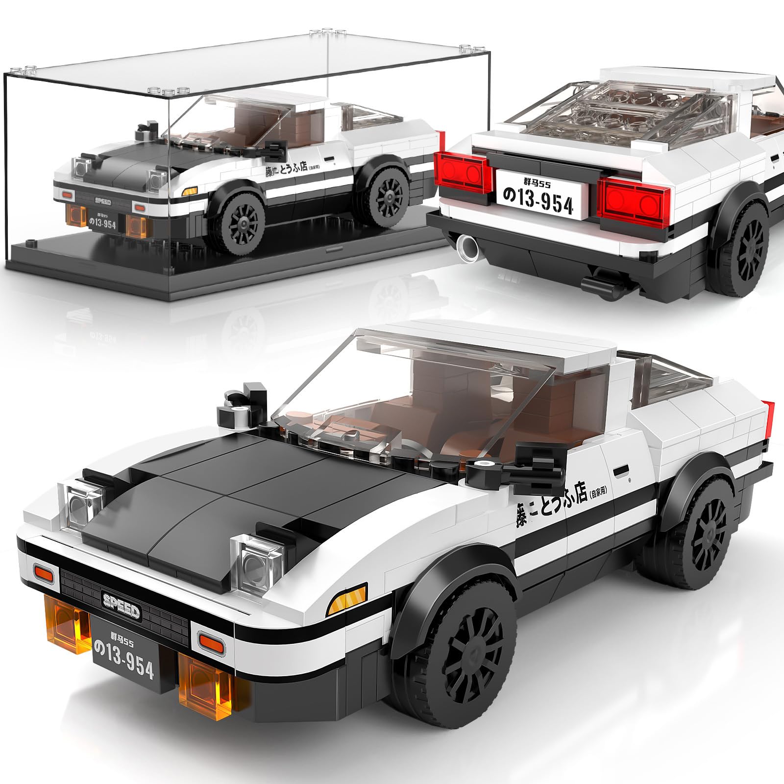 Mould King AE86 Initial D Cars 27013 Building Sets, Speed Champions Model Collectible Kits with Display Case, MOC Race Car for Adults/Teens Age 14+