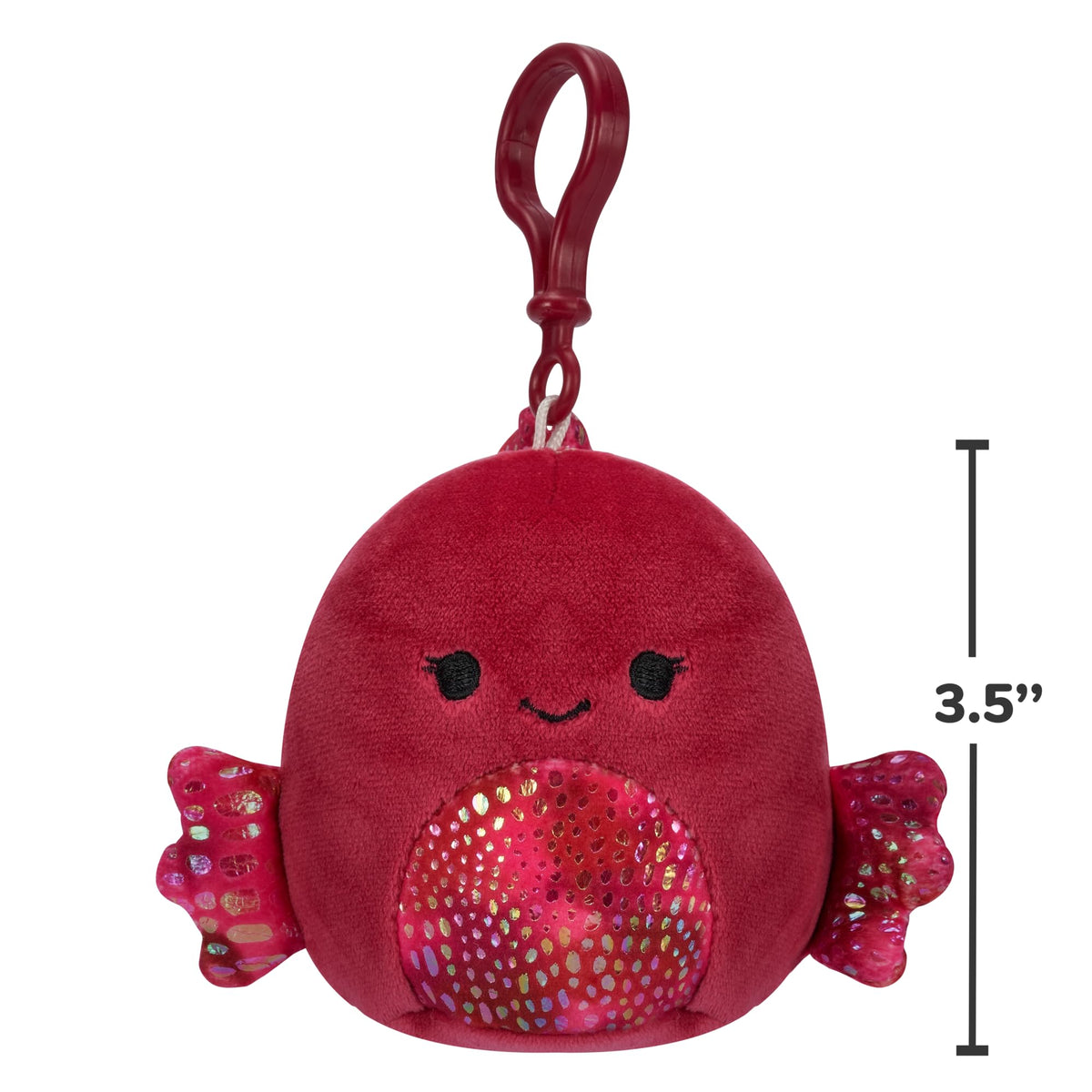 Squishmallows 3.5"" Clip-On Barella The Beta Fish, Small, Red
