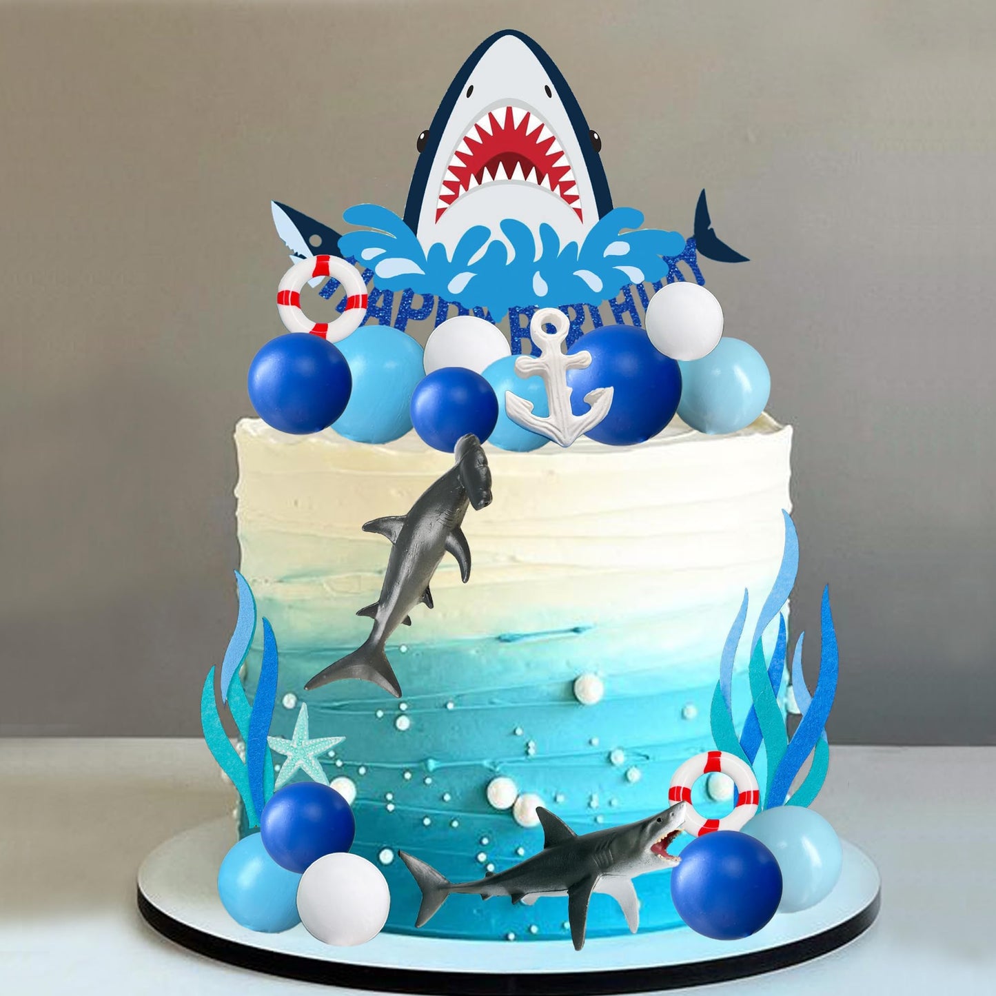 22 PCS Shark Cake Topper Shark Figurines Decorations for Ocean Theme Birthday Supplies (Blue)