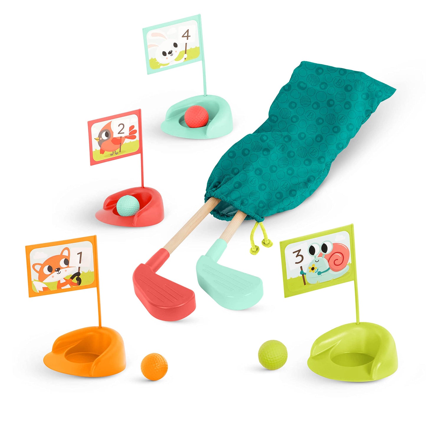 B. toys Wooden, Hole-in-Fun with Storage Bag, 15-Piece, Summer