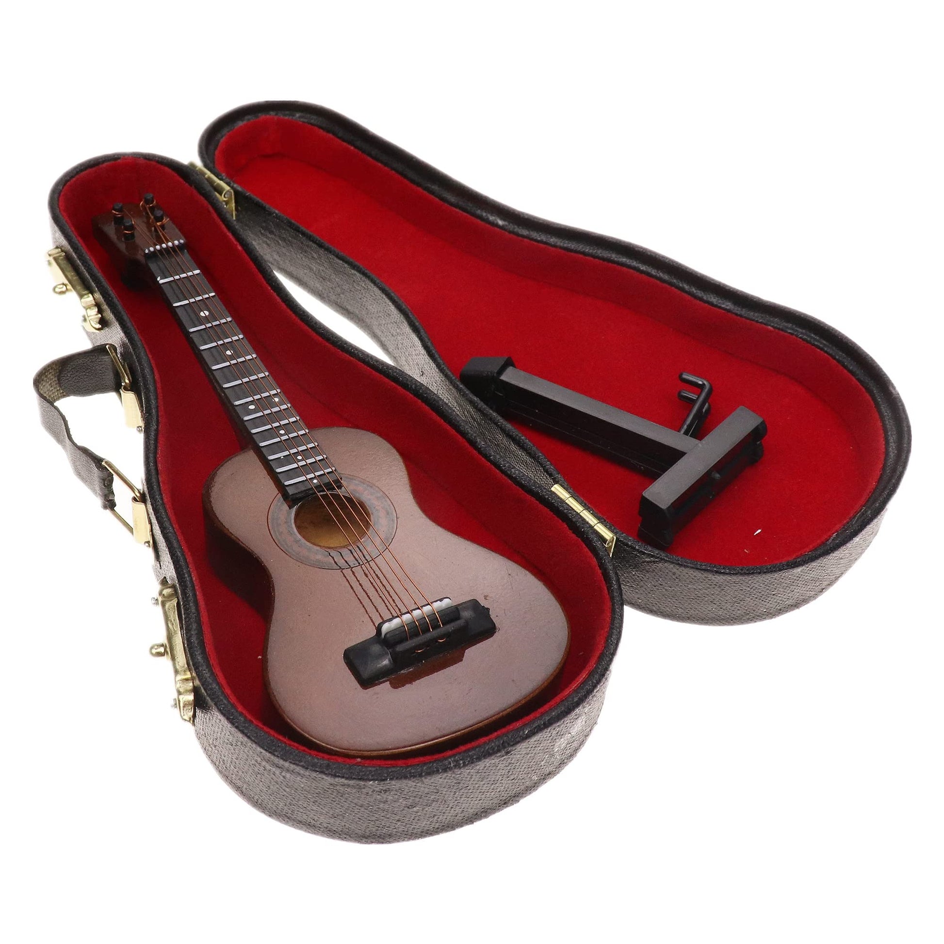 Dselvgvu Wooden Miniature Ukulele with Stand and Case Mini Musical Instrument Ukulele Replica Collectible Figurines Model Home Decoration Display