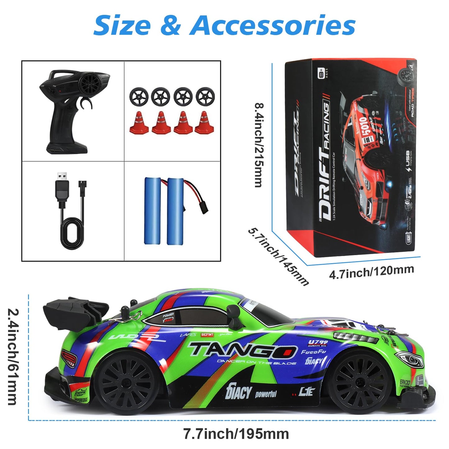 EOQIFJM RC Car for Kids, 1:24 4WD High Speed Remote Control Drift Car
