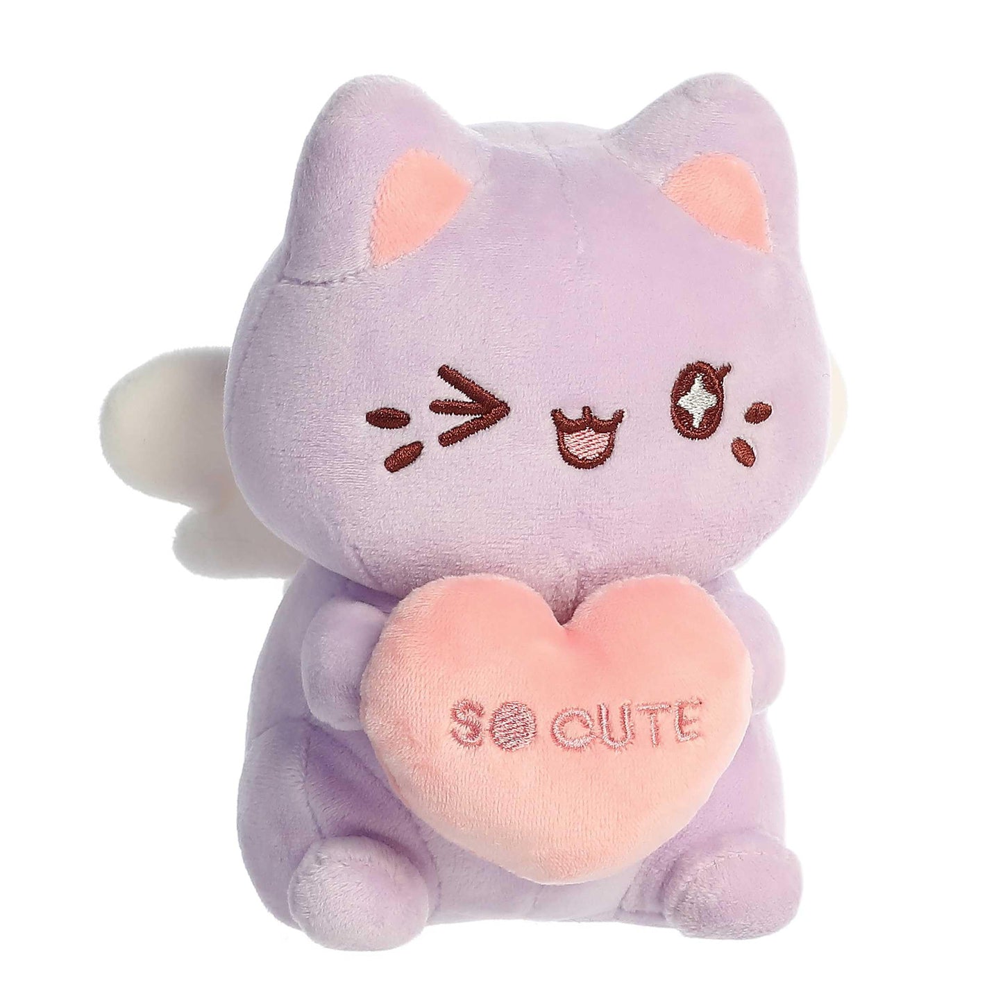 Aurora Enchanting Tasty Peach Candy Heart Meowchi Stuffed Animal - Bright & Colorful Design - Showpiece Plush - Lavender 7 Inches