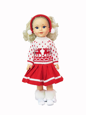 Red Reindeer Skirt Outfit 3pc for 14-Inch Dolls | Premium Quality & Trendy Design | Dolls Clothes