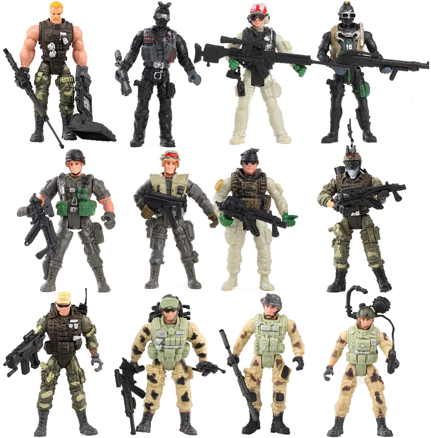 Liberty Imports 12 Pack: US Military Toy Soldiers Playset Army Men Action Figures with Realistic Weapons Gear Combat Accessories for Kids Pretend